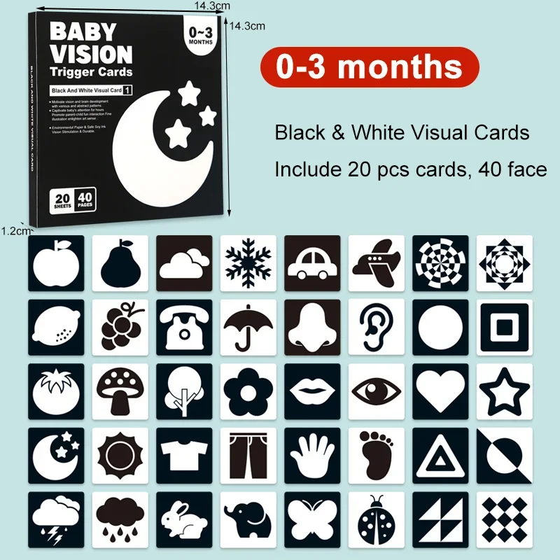 Montessori Baby Visual Stimulation Cards High Contrast Flash Card Infant Visual Early Education Learning Toys For Newborn Gifts