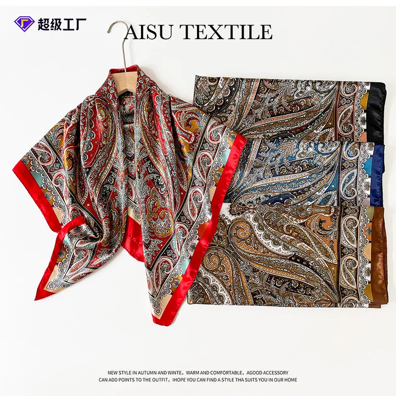 

Новый женский атласный квадратный платок с принтом пейсли, 90 см, универсальный головной убор и защита от солнца, легкий уличный шарф для шеи