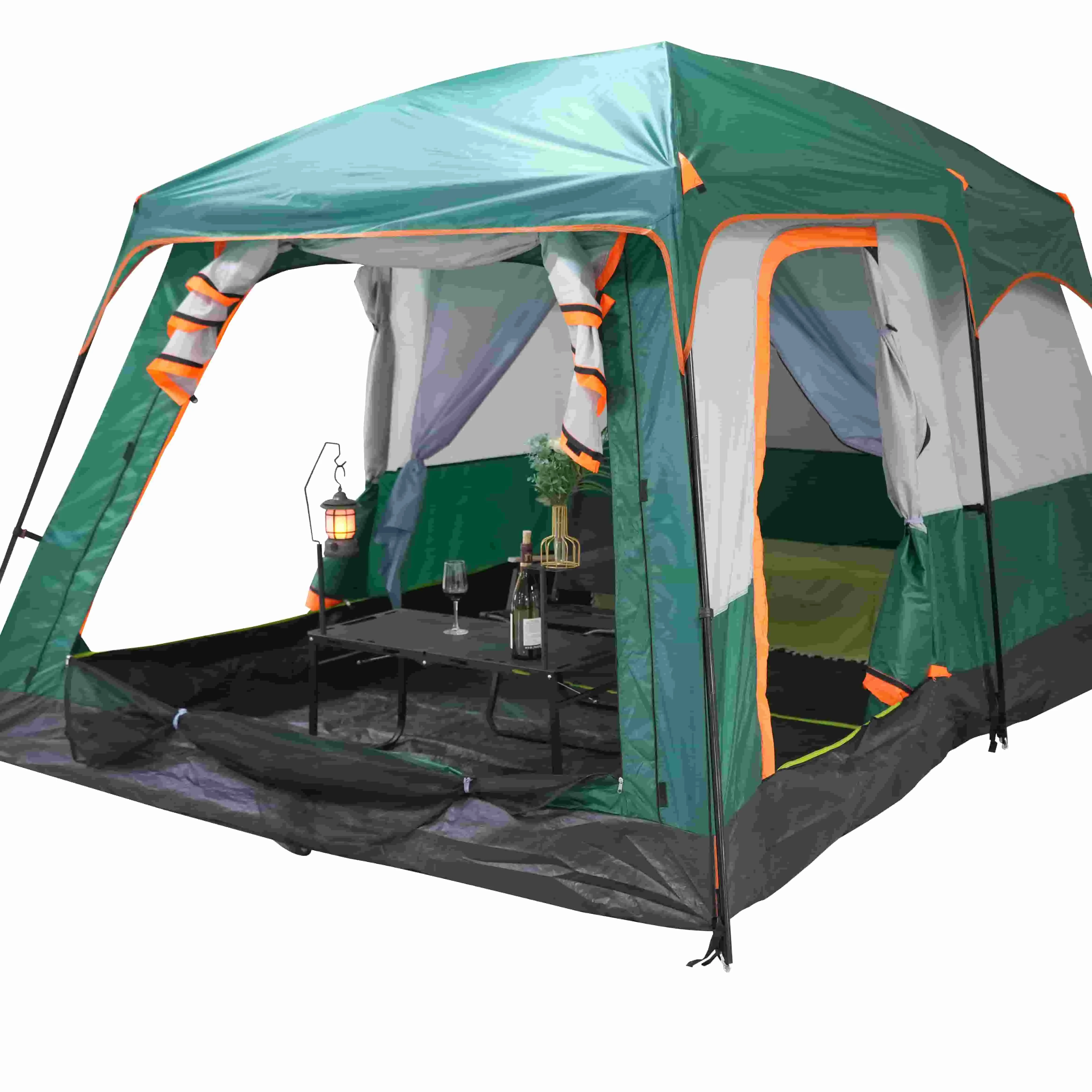 6-8-12 Person Large Family Camping Tent Easy Pop-Up 2 Bedrooms 1 Living Room Spacious Waterproof Breathable Outdoor Shelter