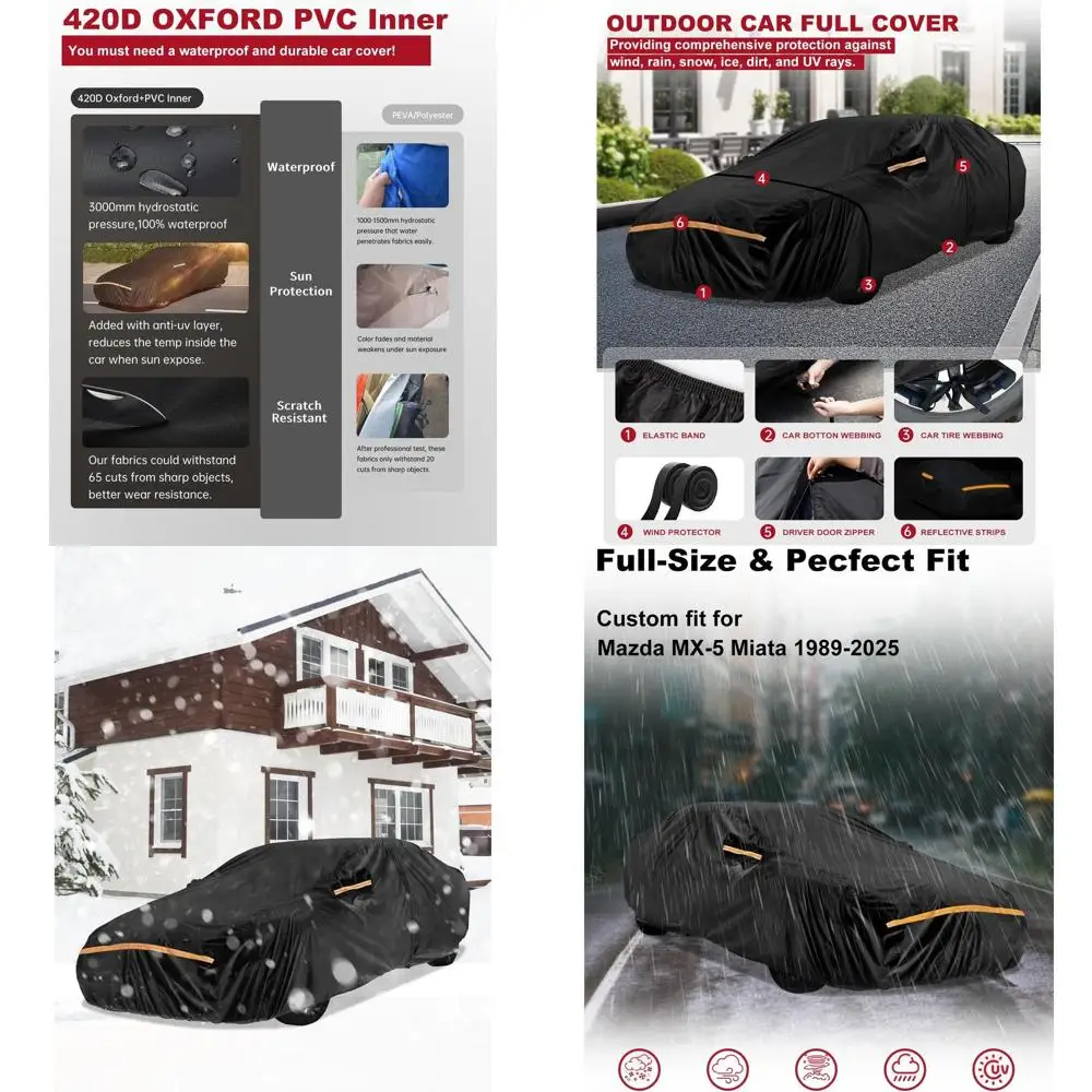 

Universal Heavy-Duty Outdoor Car Cover for 1989-2025 MX-5 Miata | Protects from Sun, Rain, UV, Dust, Snow with Door Zipper (Blac