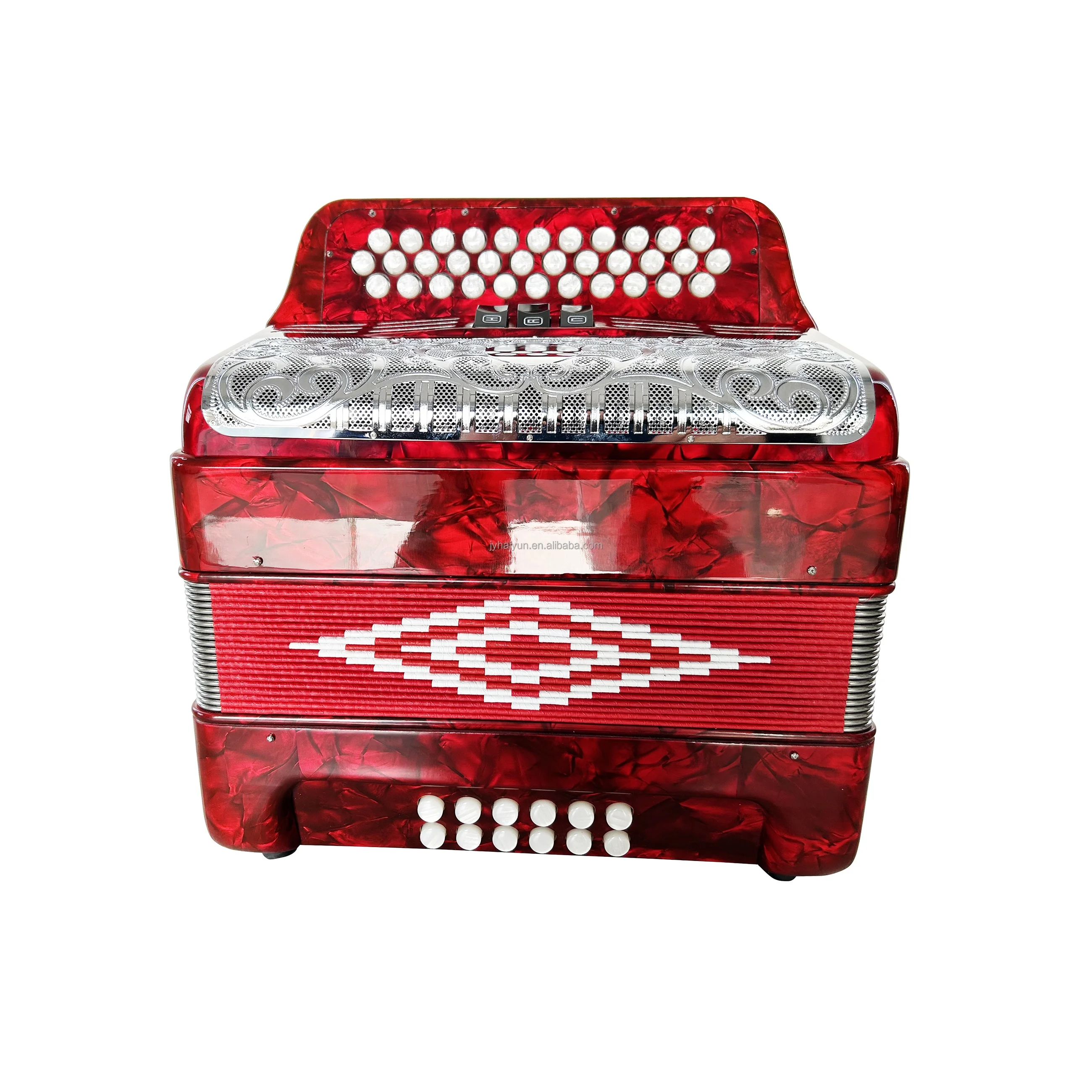 

Professional Diatonic Accordion JB3412C 34 Buttons 12 Bass 3 Registers With Red Silver White Grills