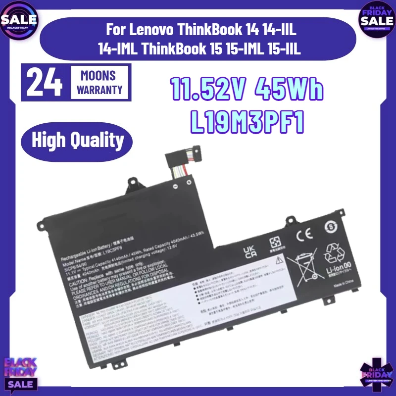 Аккумулятор для ноутбуков Lenovo ThinkBook 14, 14-IIL, 14-IML, ThinkBook 15, 15-IML, 15-IIL (45 Вт·ч), модели L19M3PF1, L19D3PF1, L19L3PF1, L19C3PF1