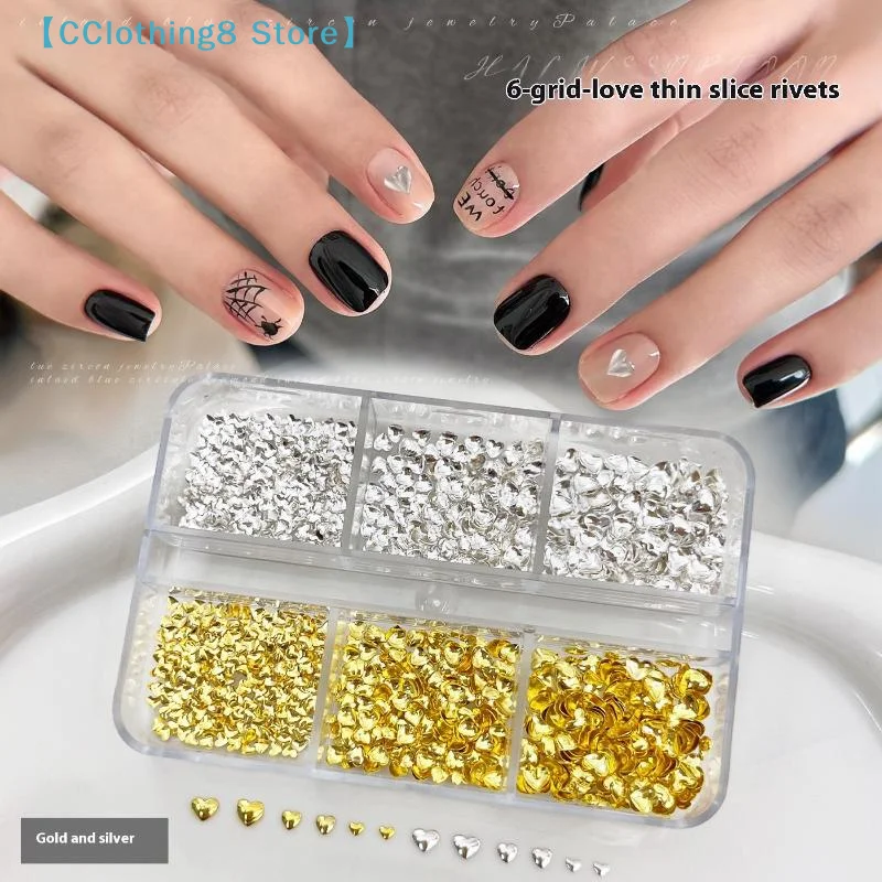 

6Grids Mixed Love Rivet Gold And Silver Nail Charms Metal Nail Decor Nail Salon Manicure Accessories【AliS8】