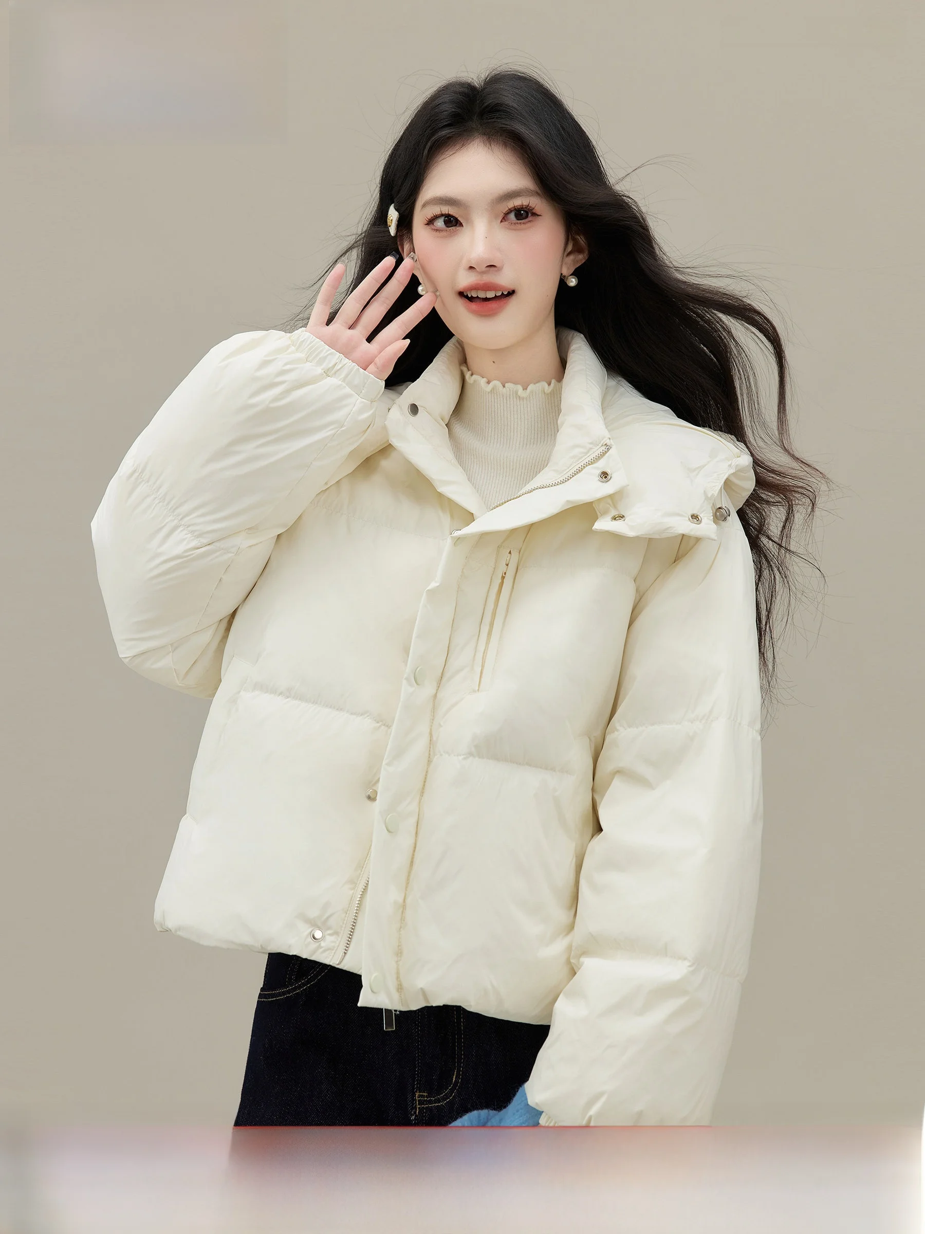 

Теплая женская куртка-пуховик с капюшоном, зимняя новинка Lingjiu, мягкая, белая, модная