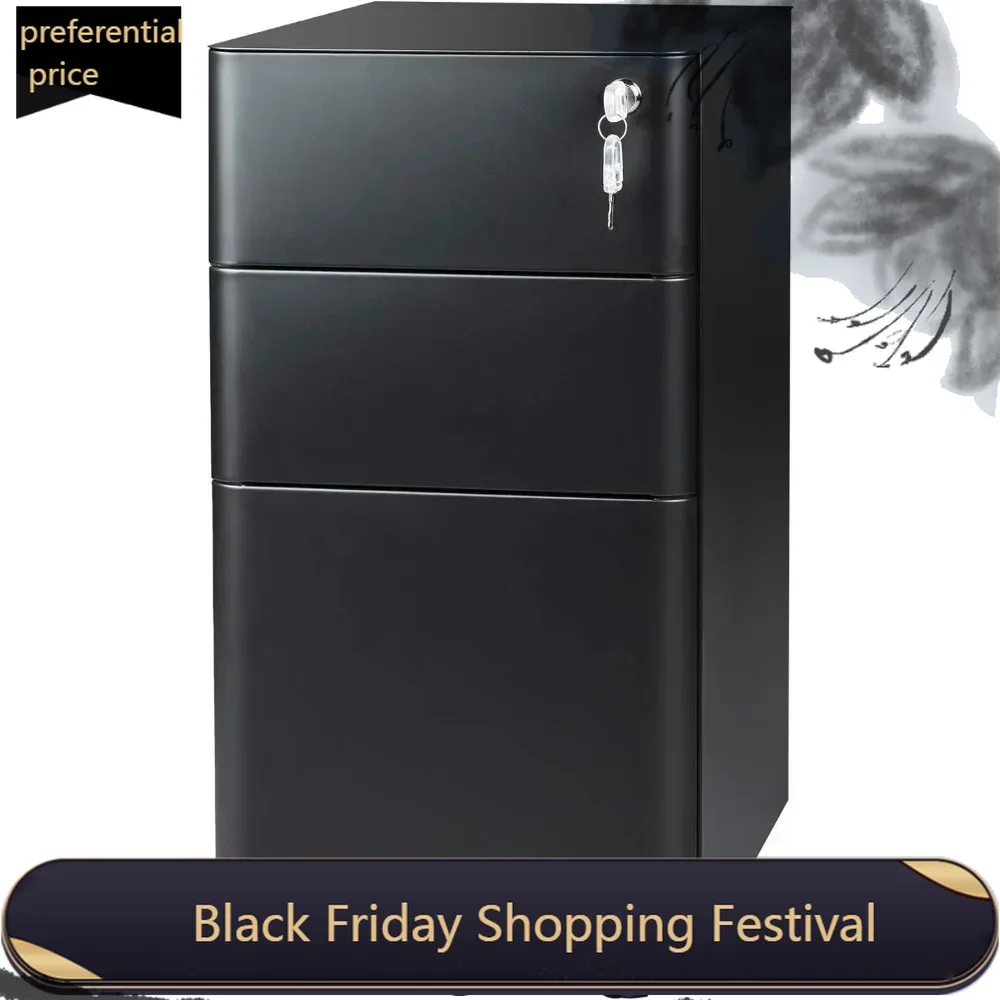 3-Drawer Slim File Cabinet, Vertical Filing Cabinet, Fully Assembled Except Casters, Black