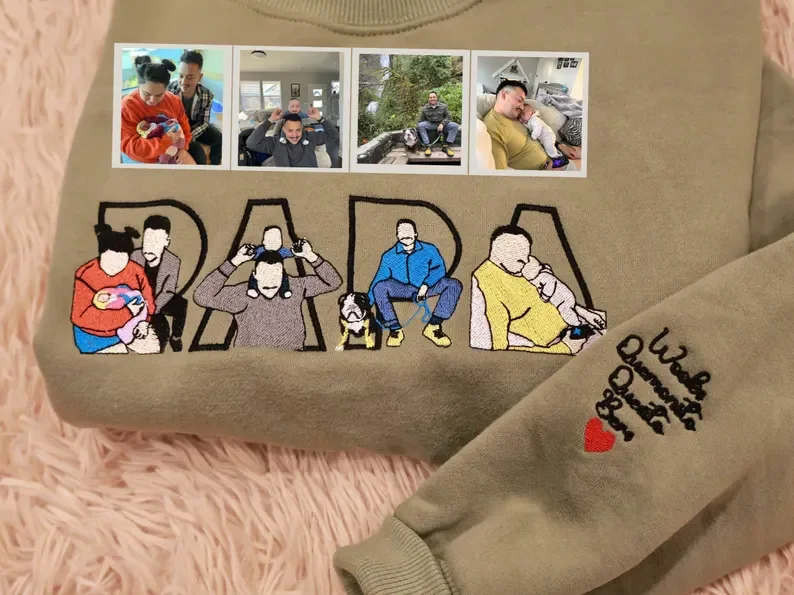 

Dad Portrait Custom Embroidered Hoodie, Custom PAPA Photo Embroidery Sweatshirt, Custom Dad Hoodie, Memorial Shirt Gifts For Dad