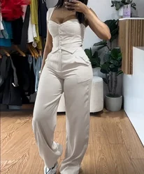 Elegant 2-Piece Sets for Women Slim Fit Vest+High Waist Wide Legs Pant 2025 Autumn Spring New Fashionable Casual Style