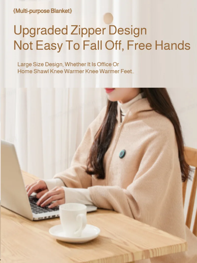 Heated Shawl Wearable Electric Blanket Portable Soft Washable Cape USB Heating Nap Blanket Multi-temp Knee Wrap for Women Men view 3