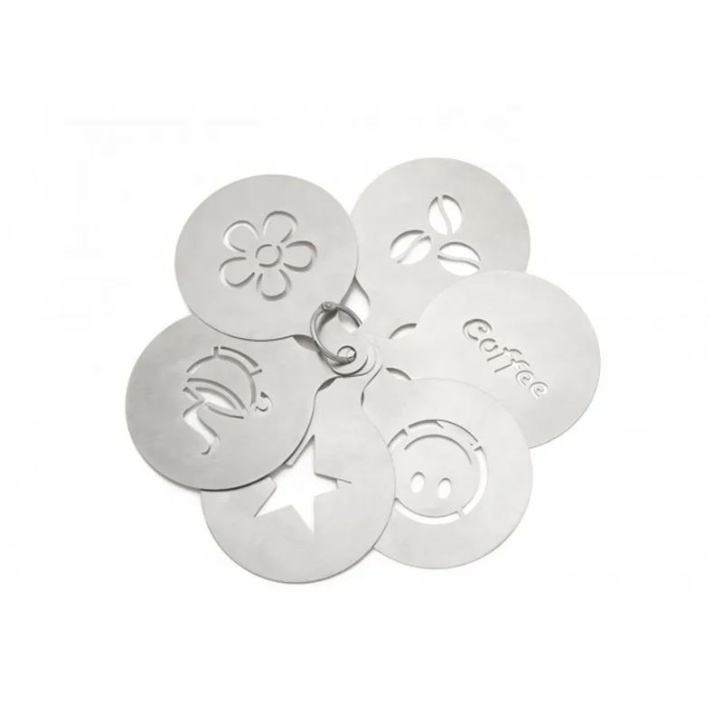 

Custom Reusable Coffee Cappuccino Milk Foam Latte Art Stencils Decorating Tool Stainless Steel Coffee Stencil