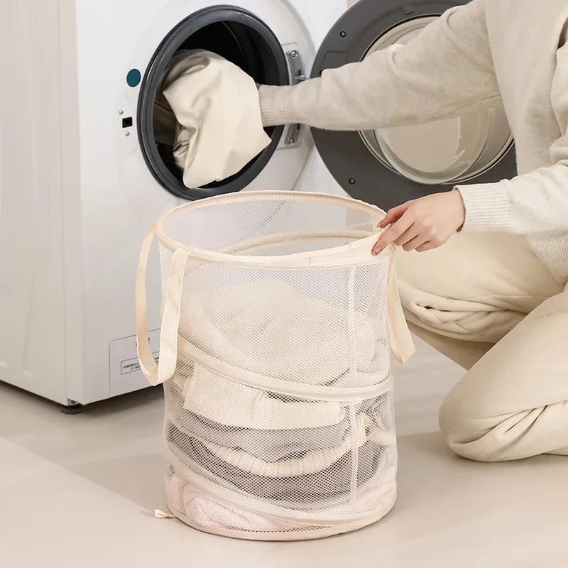 

Folding Dirty Clothes Storage Drawstring Dirty Laundry Basket Large Capacity Storage Basket Mesh Visible Dirty Clothes Basket
