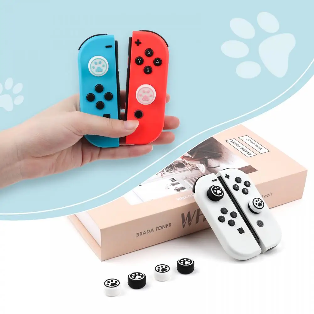 Handle Button Cover 6 Pieces Top Hat Cats Paw With High Hat Silicone For Switch/site/oled Rocker Arm Cover Joystick Rocker Cover