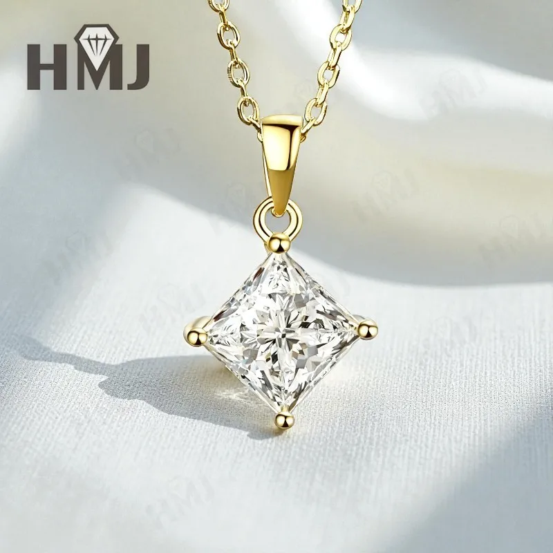 Klassische Halskette im Princess-Schliff, 1/2/3 Karat, D-Farbe, Moissanit, S925, vergoldet, weiße, gelbe und roségoldene Kette für Verlobung, Weihnachten, Charm – Detail 9