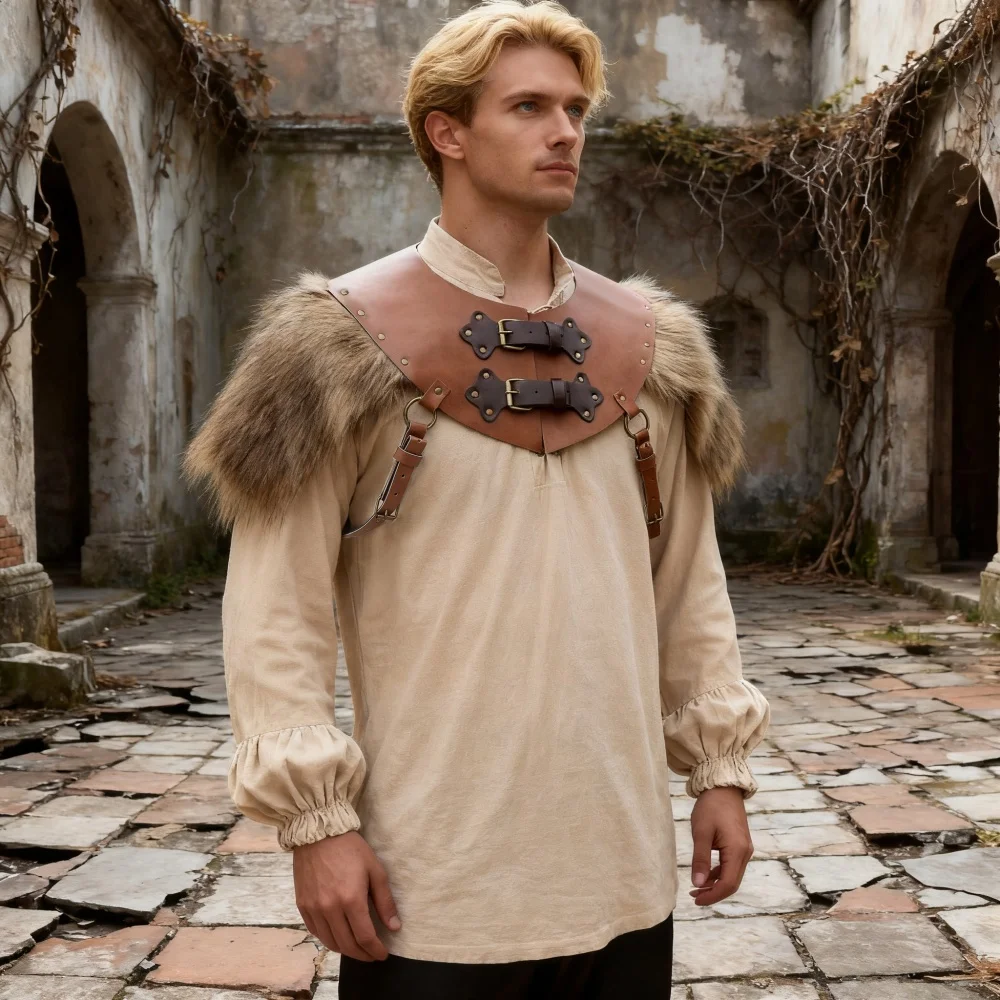 القرون الوسطى عصر النهضة هالوين فو الجلود الفراء فارس درع الرأس قابل للتعديل كيب دور اللعب زي التبعي الدعائم