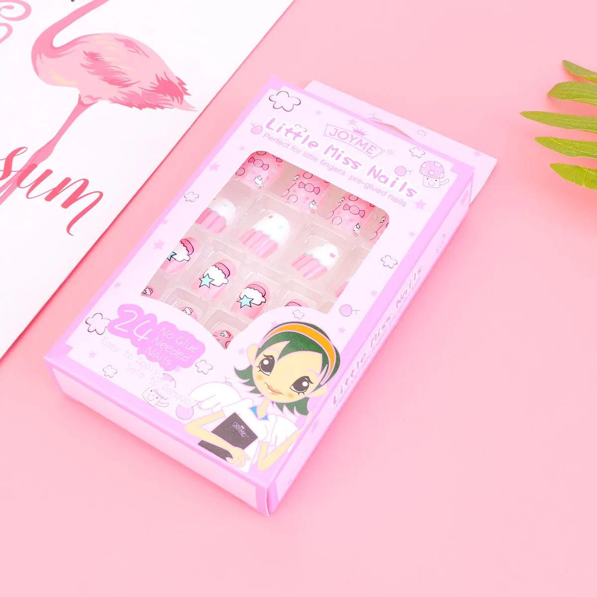 

24Pcs Children Fake Nail Tips Full Cover Lovely Artificial Nails DIY Nail Art Christmas Halloween Birthday Party Kids