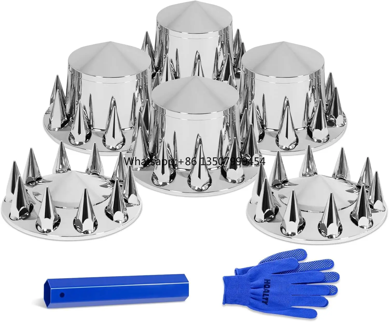 

Chrome Plastic Semi Truck Lug Nut Covers and Axle Covers Kit New Condition Front Type Engine with Removable Hub Caps