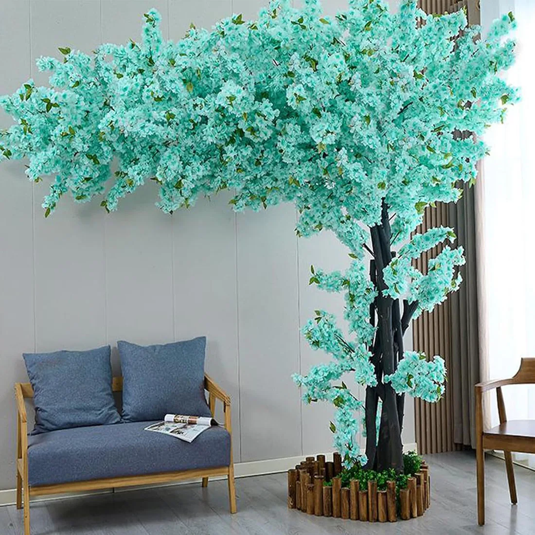 

Artificial Cherry Blossom Tree Extended Handmade Blue Wishing Tree Company lobby entrance decoration Artificial Plant