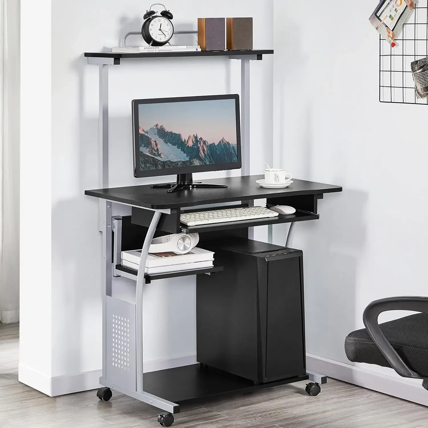 

Mesa Escritorio con Ruedas Escritorio con Estanteria 80x50x132cm Mesa de Ordenador con Bandeja de Teclado para Espacio Límite Ne
