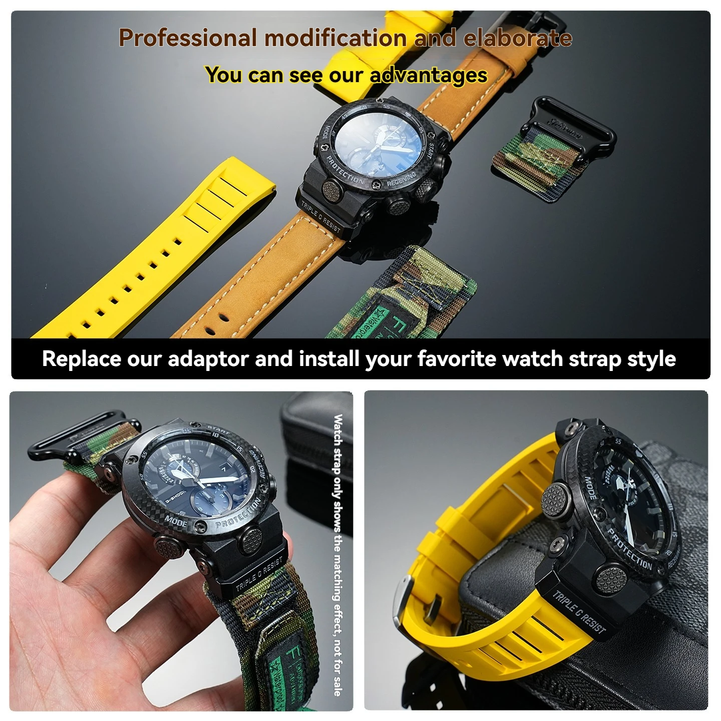 カシオ ビッグマッドキング GWR-B1000用改造時計アダプター、改造専用レザーラバー時計ヘッドコネクターコンバーター22mm