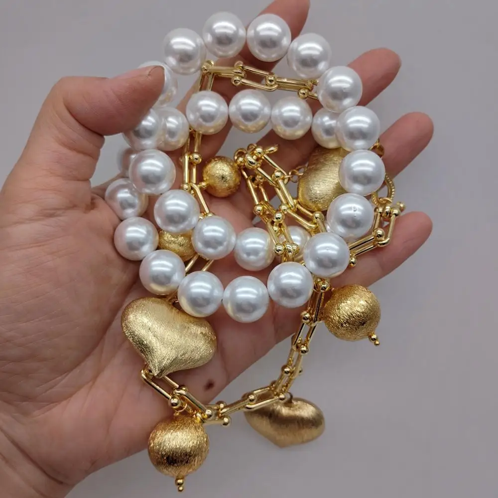 

Y·YINGБелое позолоченное матовое сердце кулон-цепочка с жемчугом из морской ракушки