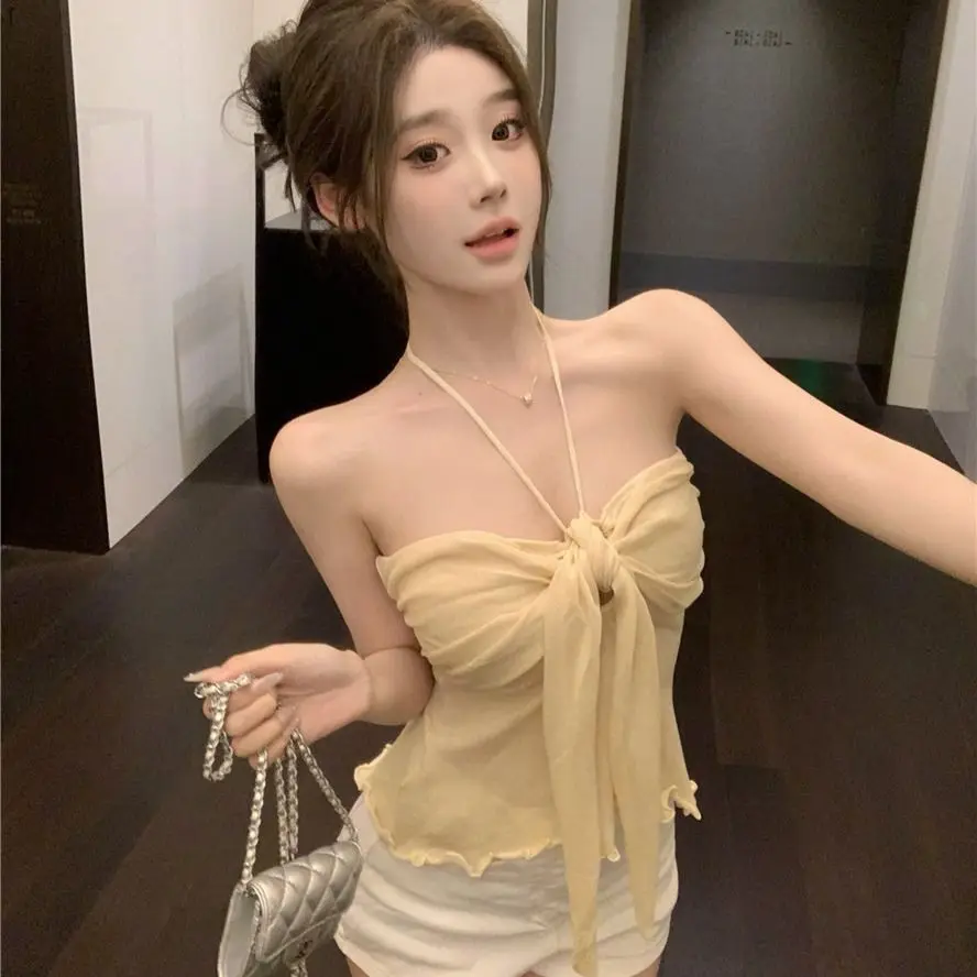 Sexy Strapless  Knot Shoulder Bared Top for Women Summer 2025 Cross-Border Fashion Thickened Polyester Material