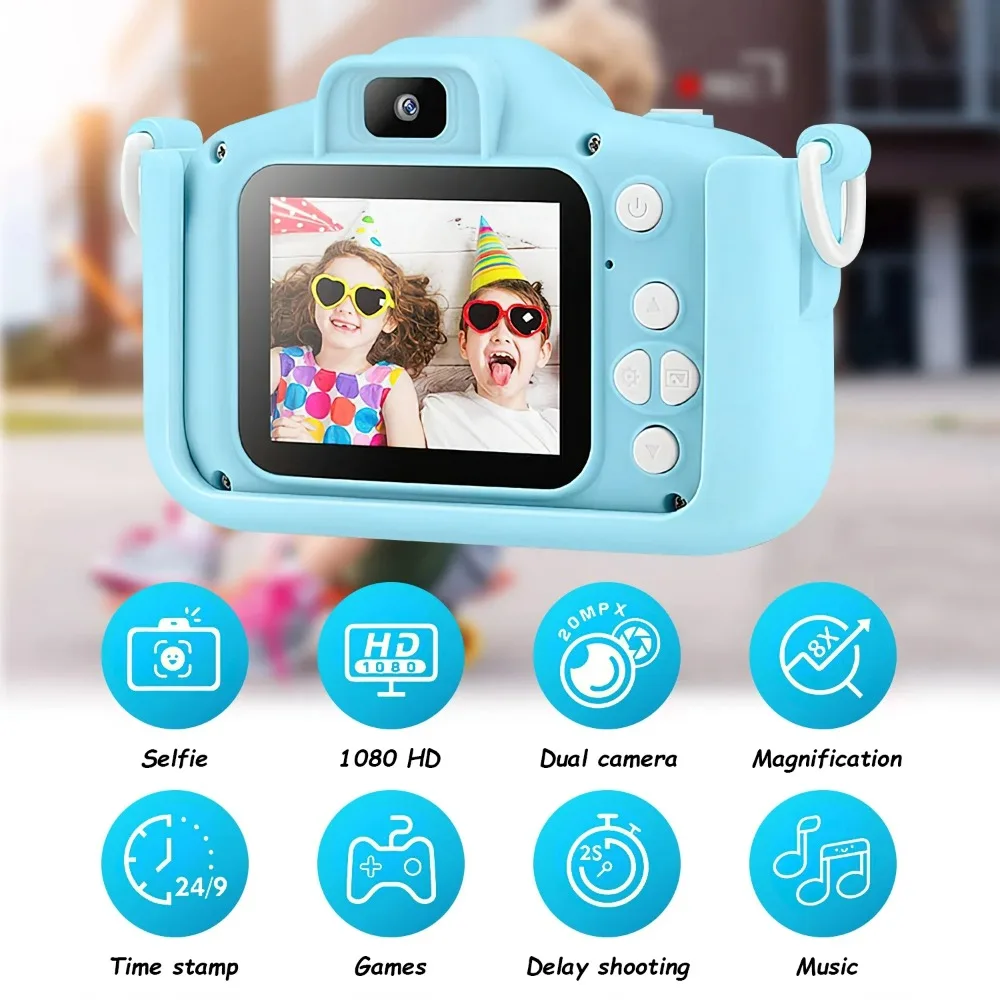 Cámara para niños, cámara selfie 1080P para niños pequeños con cubierta de silicona, tarjeta SD de 64 GB incluida