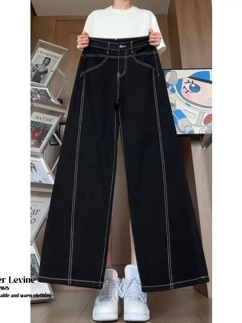 

Bla mid High Waist Wide Leg Jeans Men Women 2025 Autumn Winter Versatile Slimming Loose Long Leg Lengthening Floor-Length P...