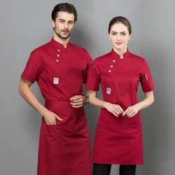 Estate donna e uomo cucina ristorante cuoco abbigliamento da lavoro uniforme cuoco rosso camicia bianca giacca da cuoco