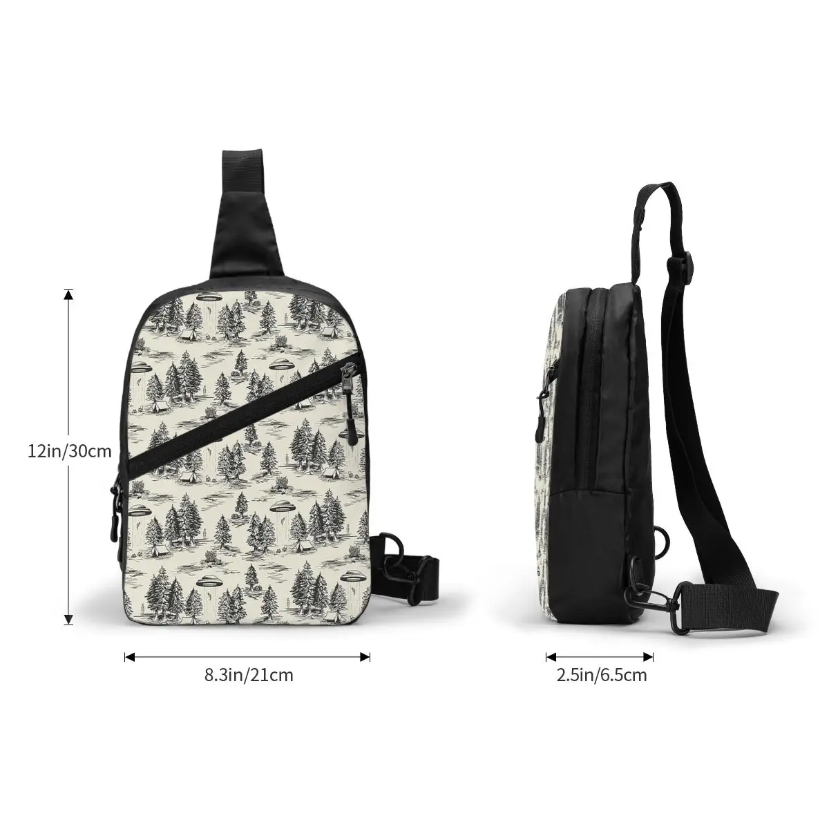 Black Alien Abduction Toile De Jouy Pattern Chest Bag Men Sling Crossbody Backpack Chest Bag Hiking Daypack Shoulder Bag