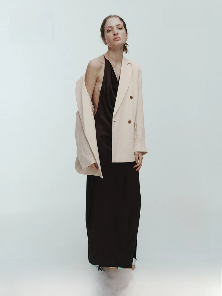 

H&M Summer New Women's Casual Double-Breasted Suit 1334688 Polyester Viscose Blend Material Fashionable Ladies' Blouse
