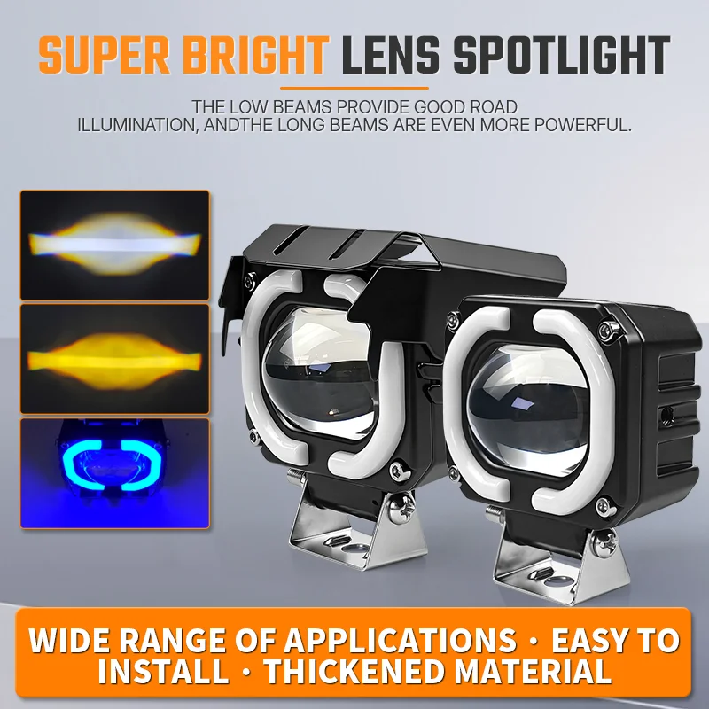 LED Motorcycle Fog Light Headlight Angel Eyes Portable Spotlights for Car Offroad Truck Driving Boat Light