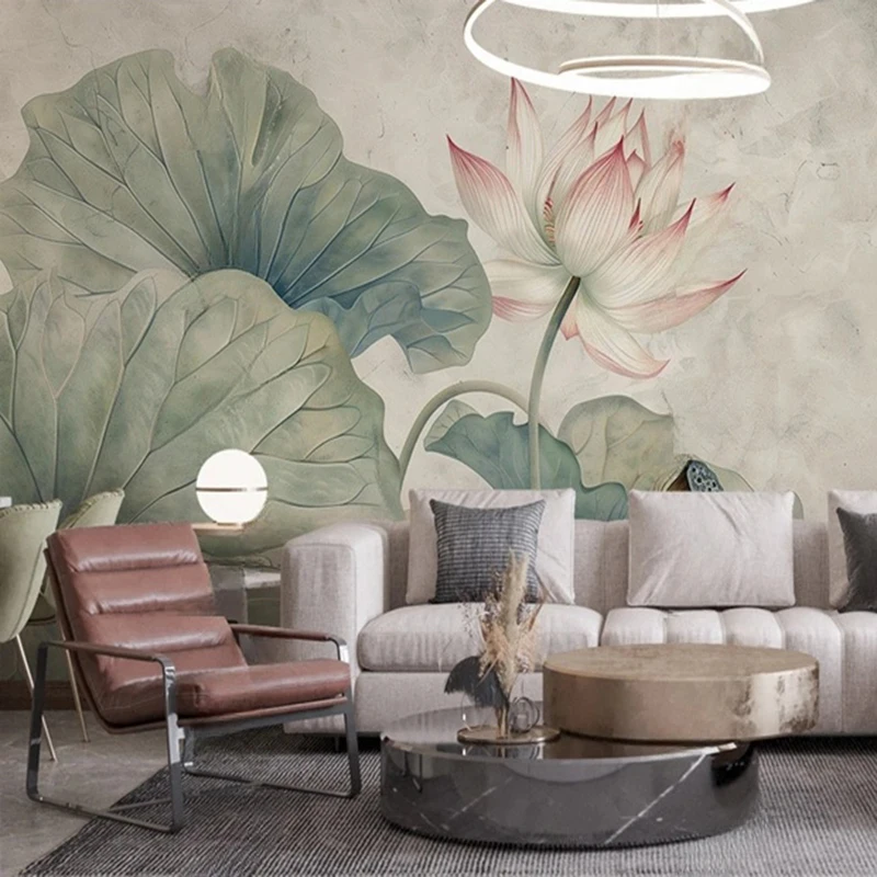 New Chinese Style Wallpaper Custom Size Photo Mural Lotus Flower Retro Wall Papers Interior Background Wall Painting  3D