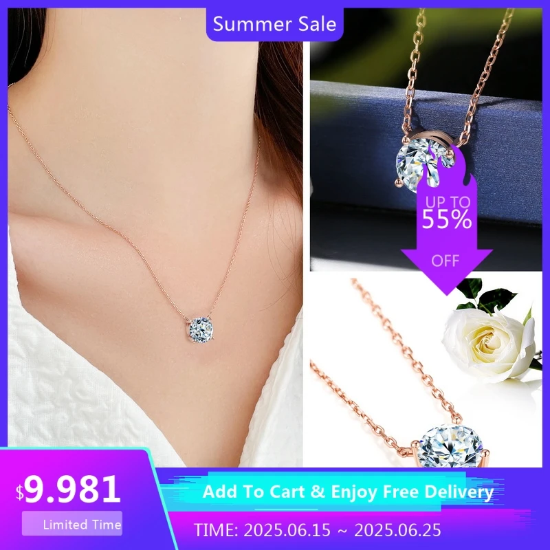

1-3Carat D Color Moissanite Necklace Sparkling Classic Lab Diamon Pendant Sterling Silver 925 GRA Chains Fine Jewelry For Woman
