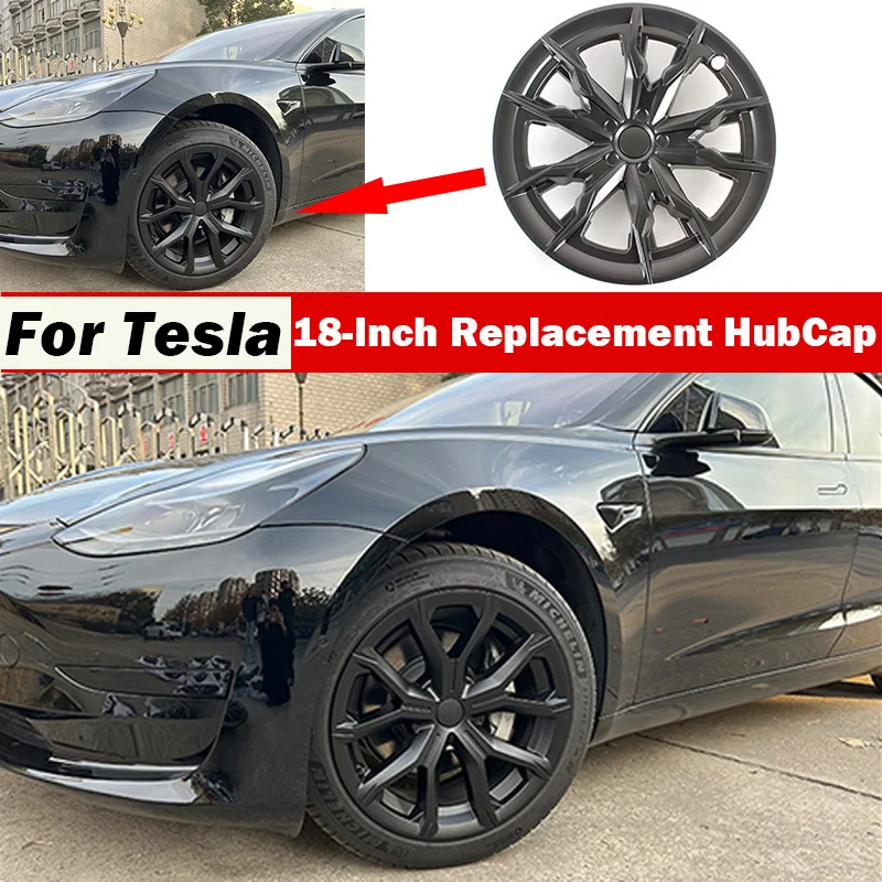 Wheel Cap for Tesla Model 3 2018-2023 18-Inch Replacement Hub Cap 4PCS Automobile Hubcap Full Rim Cover Performance Accessories