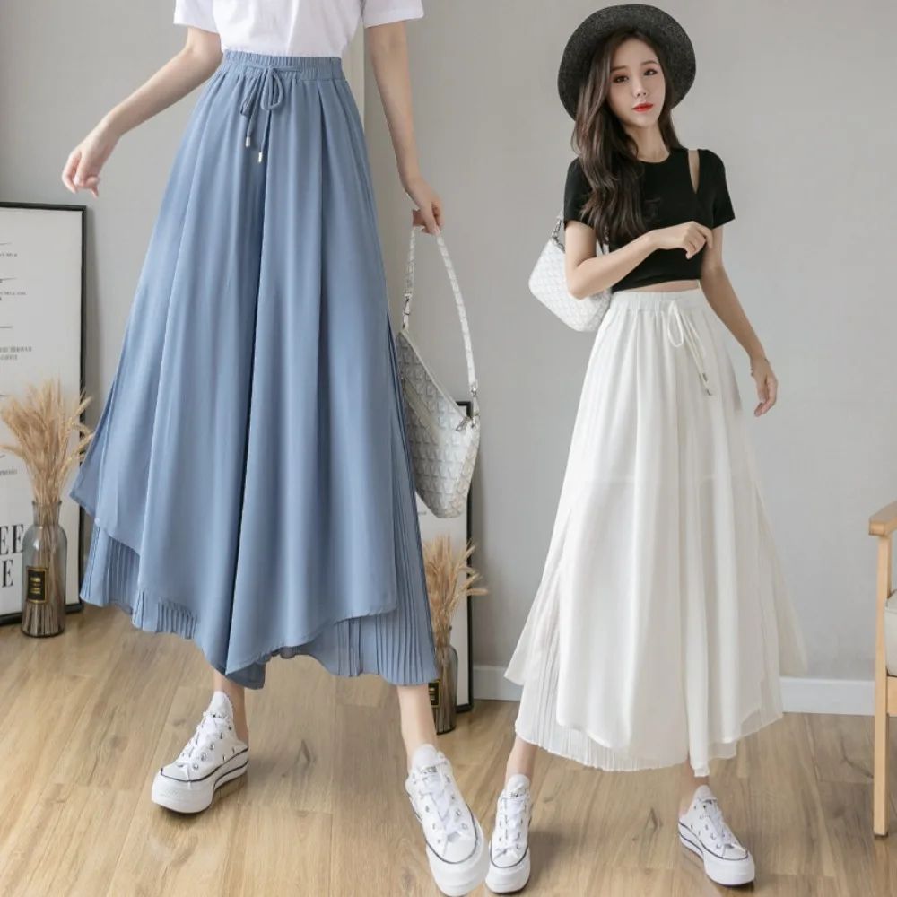 wang sha qun Long Pleated Skirt High-Waisted A- line Skirt Woman Skirts Mujer Faldas Saias Mulher streetwear women