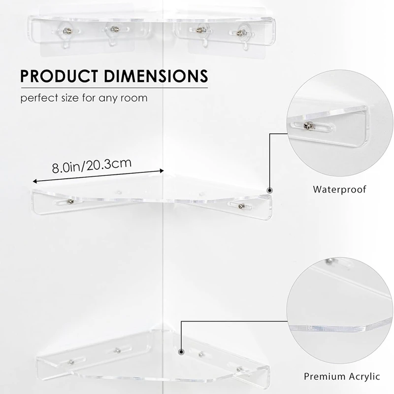 3Pcs Small Triangle Wall Shelf Floating Shelves Bathroom Shelves for Kitchen Bathroom Bedroom-A69M
