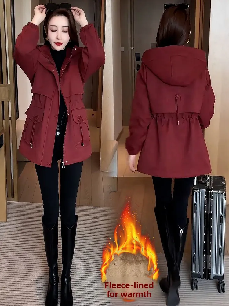 

Korean Faionable Hooded Parka Women's Thiened Fce Warm Outerwear Winter New Sle Versatile Sli Coat Commute Sle