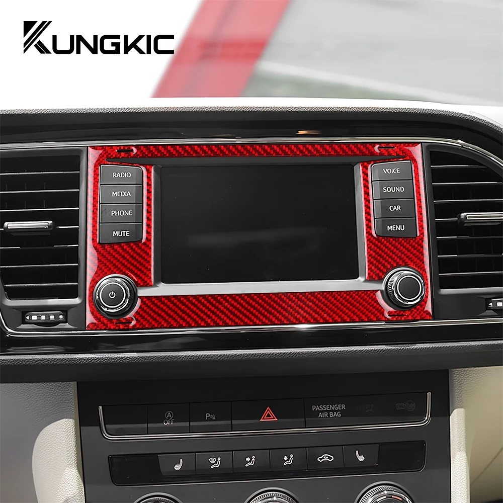 Real Soft Carbon Fiber Sticker For Seat Leon 2013 2014 2015 LHD RHD Car Central Control Screen Trim view 3