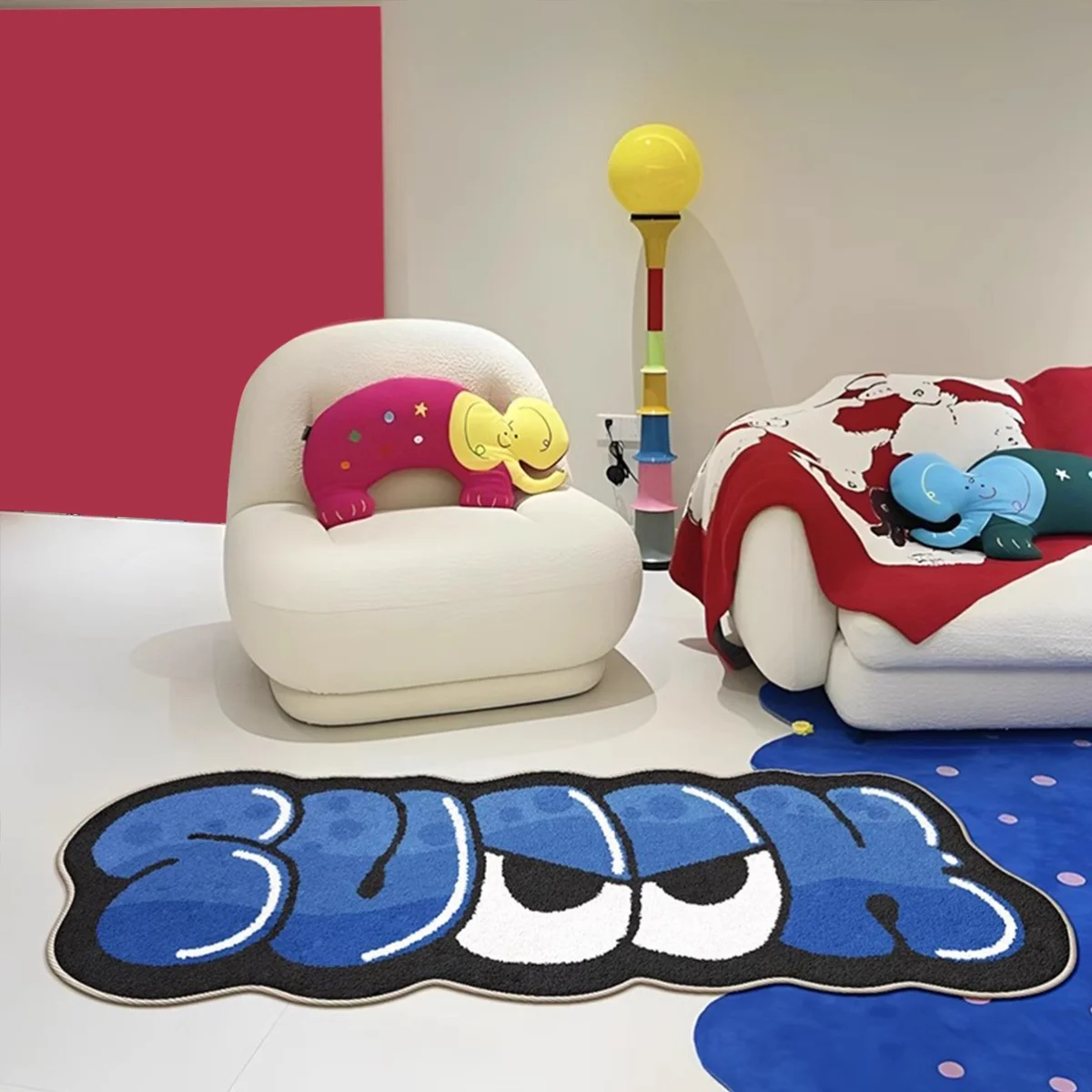 

Коврик VIKAMA с синими буквами, коврик для гостиной произвольной формы, модный прикроватный коврик с художественным дизайном для спальни, теплый плюшевый домашний декор