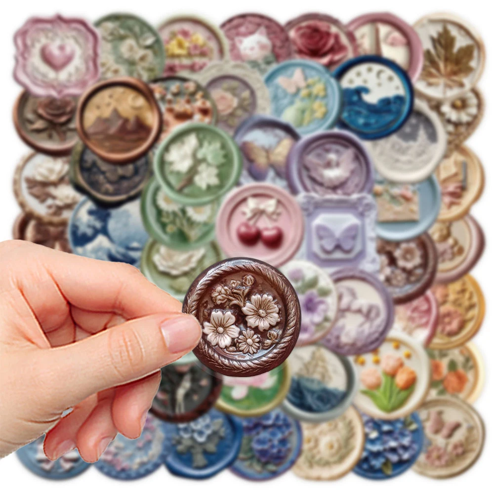10/30/50pcs Adesivos de Selo de Cera Vintage Coloridos com Padrões Estéticos para Decoração de Scrapbook, Telefone, Guitarra, Adesivos Fofos