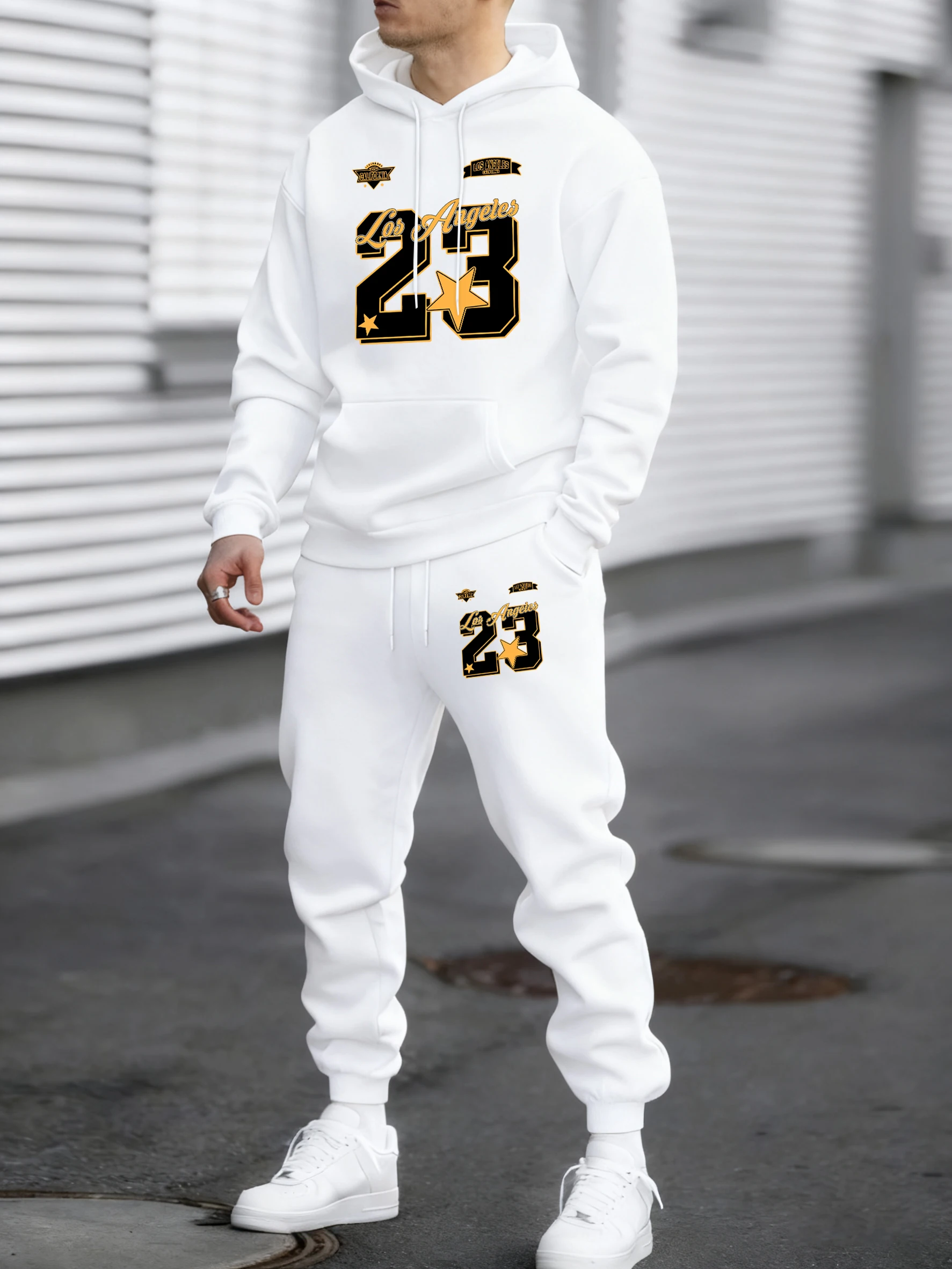 California Los Angeles Number 23 Print Autumn Winter Man Hoody Long Pants Set Fleece Jogging Sweatpant Basic Casual Sweatshirts