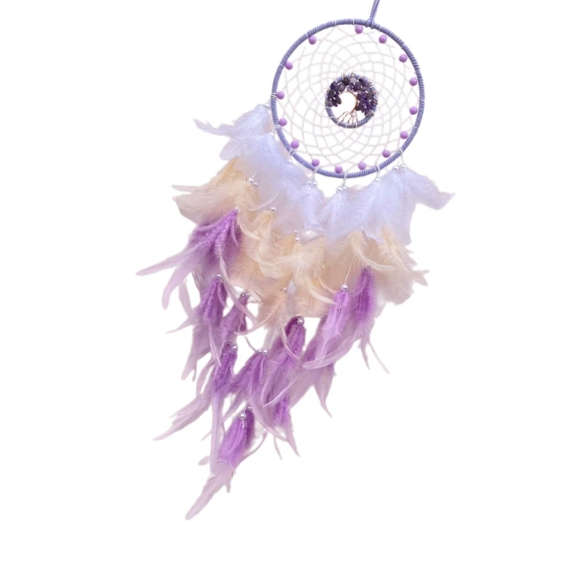 Bohemian Beads Feathered Woven Dreamcatchers with Crystal Stone Tree Wall Hanging Ornament Bedroom Living Room Drop shipping