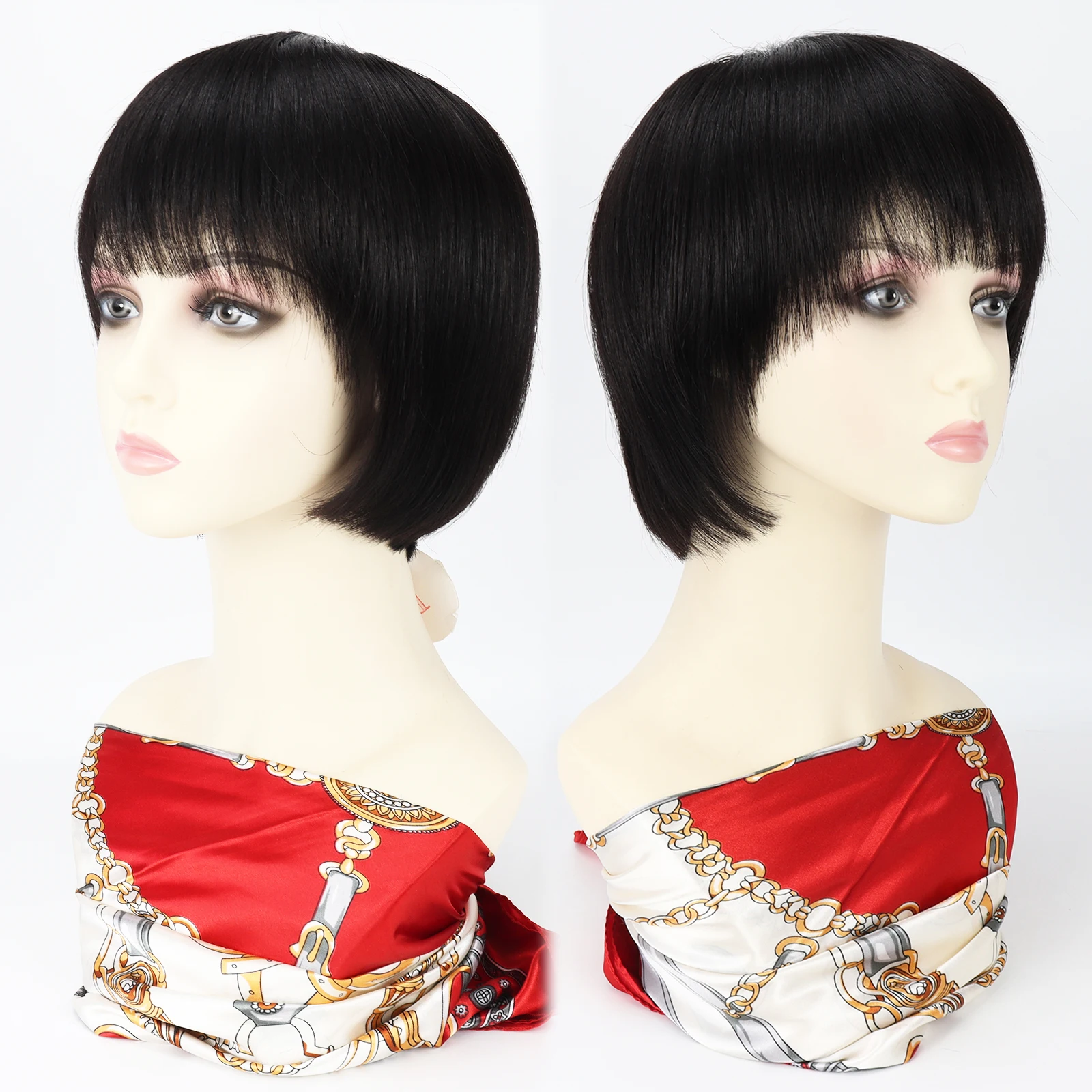 

Шелковая основа, полный кружевной парик с стрижкой пикси для женщин, парик из натуральных волос Реми с челкой # 1b Топ из натурального черного шелка, мягкий дышащий