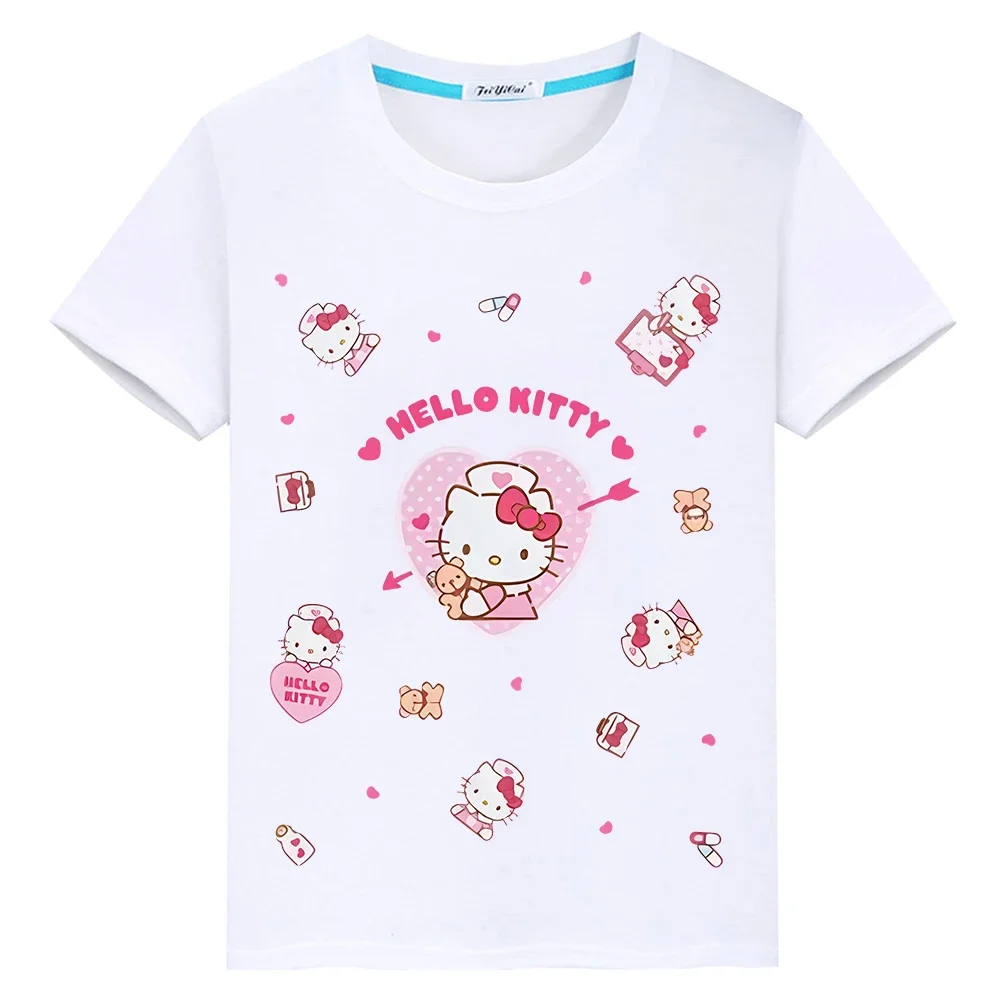 hello kitty Print 100%Cotton T-shirt Summer boys girl clothes Cute Short Cartoon Tops Anime Tees y2k one piece kids clothes gift