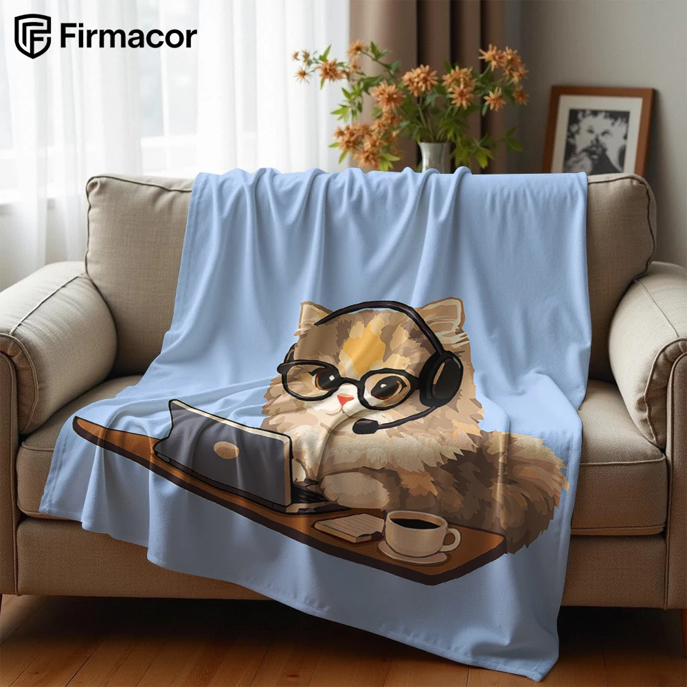 Office Headset Kitten Lightweight Microfiber Soft Christmas Fleece Blanket Warm Cozy Throw for Bed Sofa Office Travel All Season