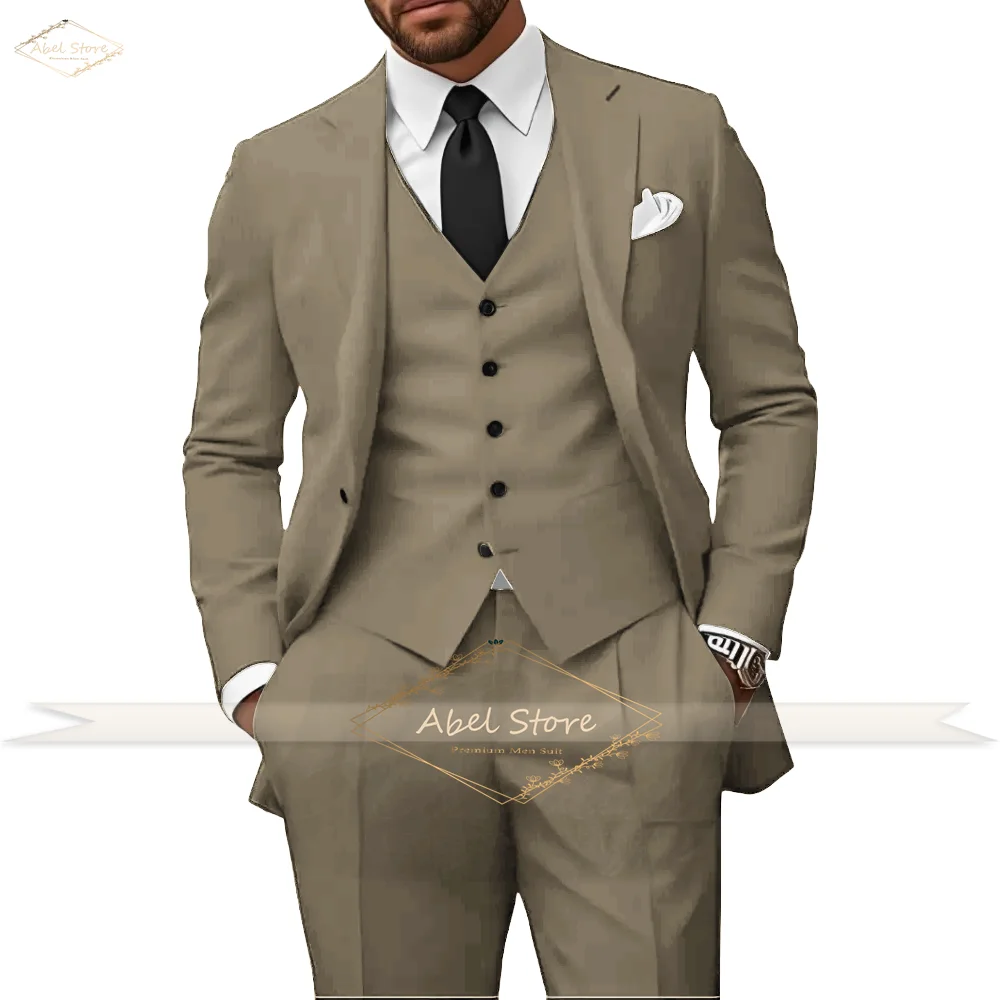 

Men's classic 3-piece suit, custom suit for formal weddings and parties, single-button suit with notch lapel + vest + pants