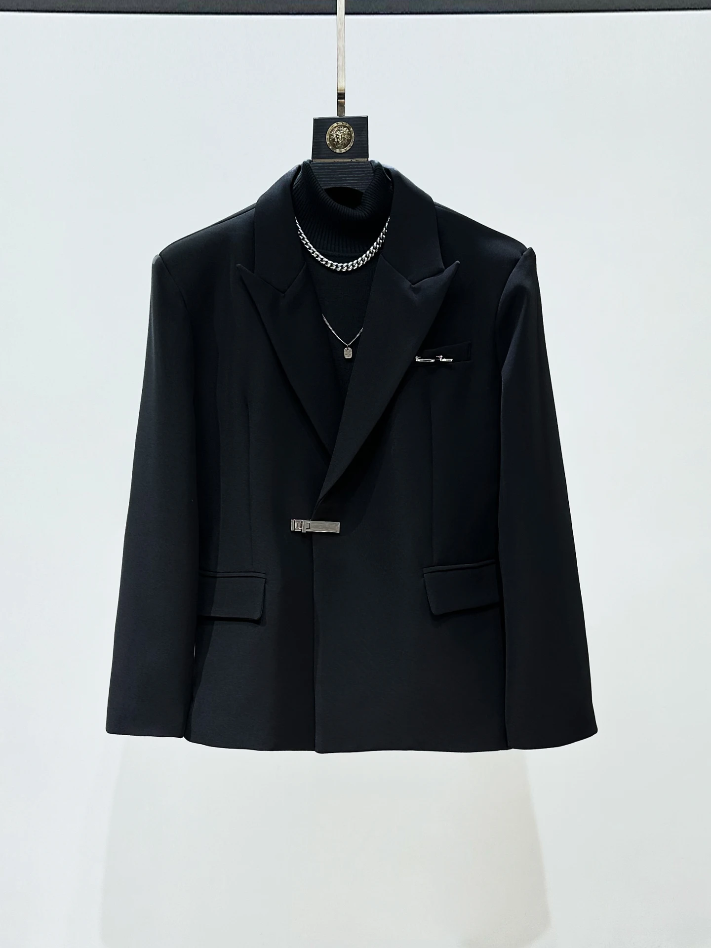 

Casual Chic Metal Bule Men's Suit Jaet Simple Sli Lightweight oulder Pad Single Button West Coat Spring Autumn Wear