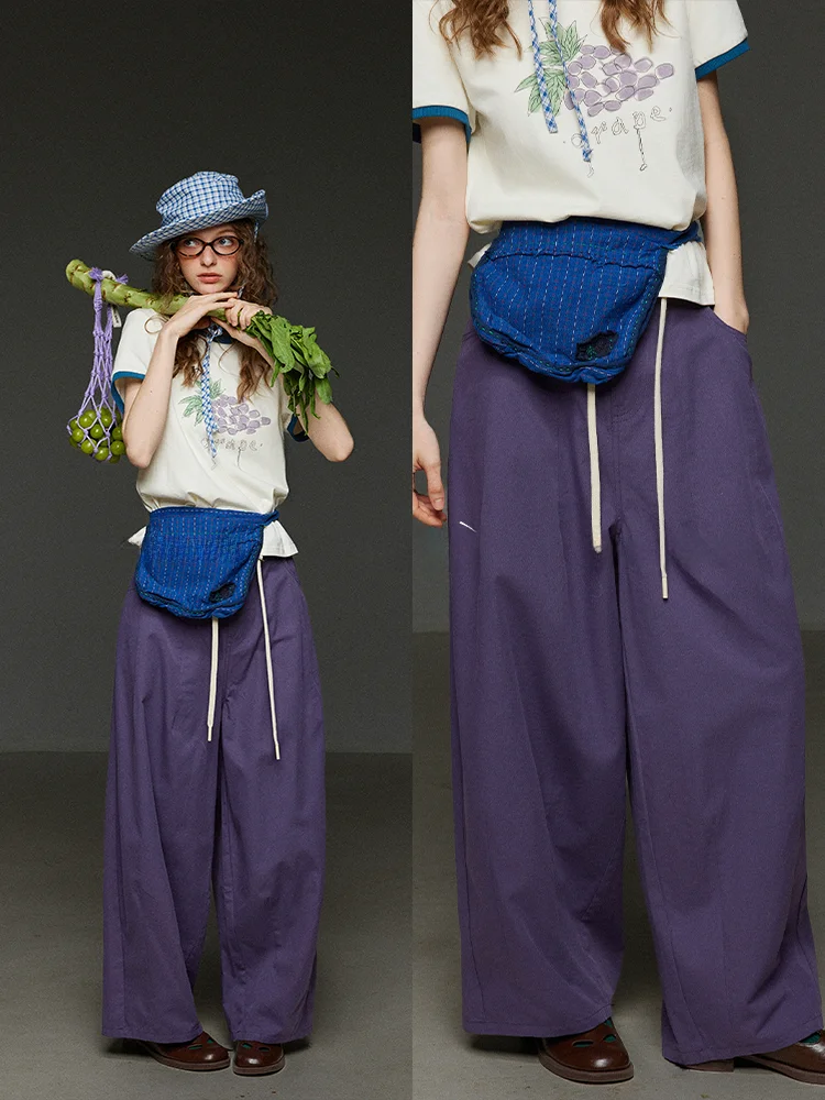 

Женские летние брюки TNIT в стиле ретро, фиолетовые, широкие, повседневные, с высокой талией, стройнящие, универсальные, для офиса, коллекция 2025