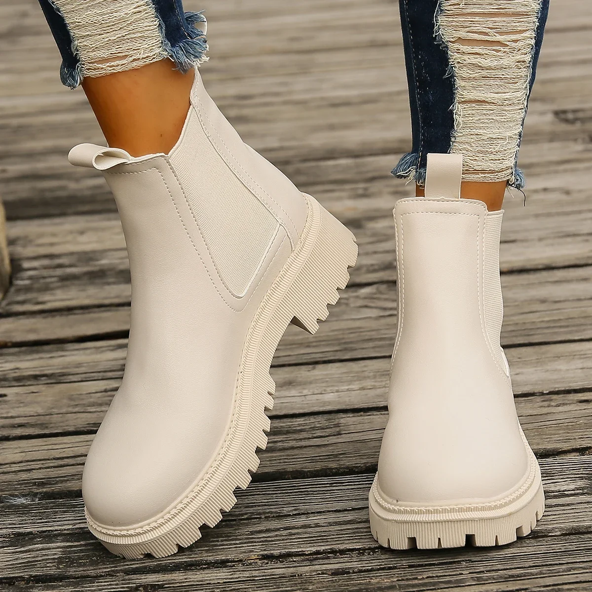 

Autumn Winter Chelsea Boots Women Platform Brown Black Beige White Ankle Boots For Women Fur Short Chunky Punk Gothic Shoes