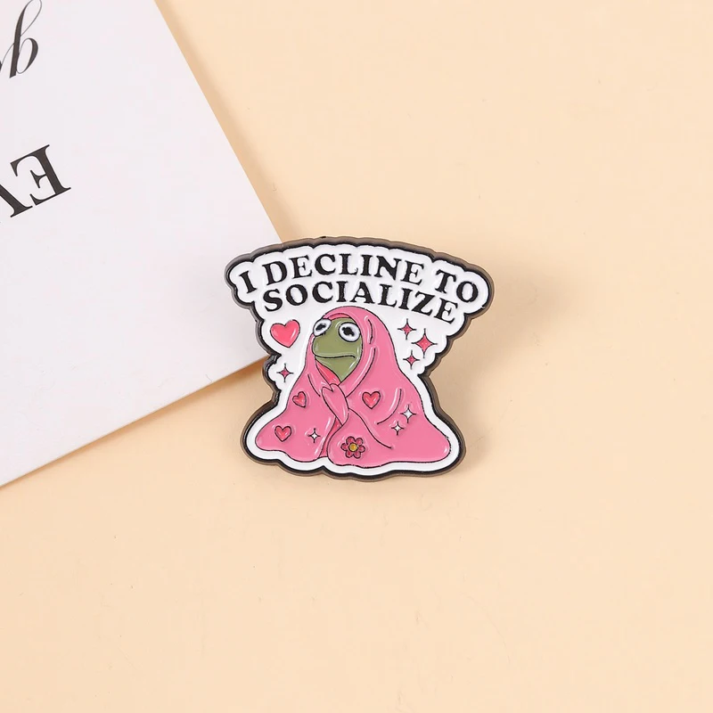 Ich Ablehne Geselligkeit Emaille-Anstecknadel Niedlicher Kermit-Frosch Tier-Social-Anxiety-Brosche Reversnadel Schmuck-Accessoires Geschenk für Freunde – Detail 3