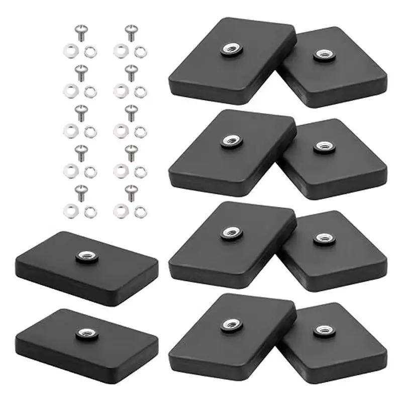 

4/10pcs Square Rubber Coated Magnets, Anti-Scratch Neodymium Magnetic Base with Bolts and Nuts for Fixing Billboards, Cameras